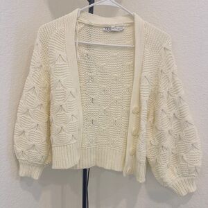 Zara Cream Textured Knit Cardigan